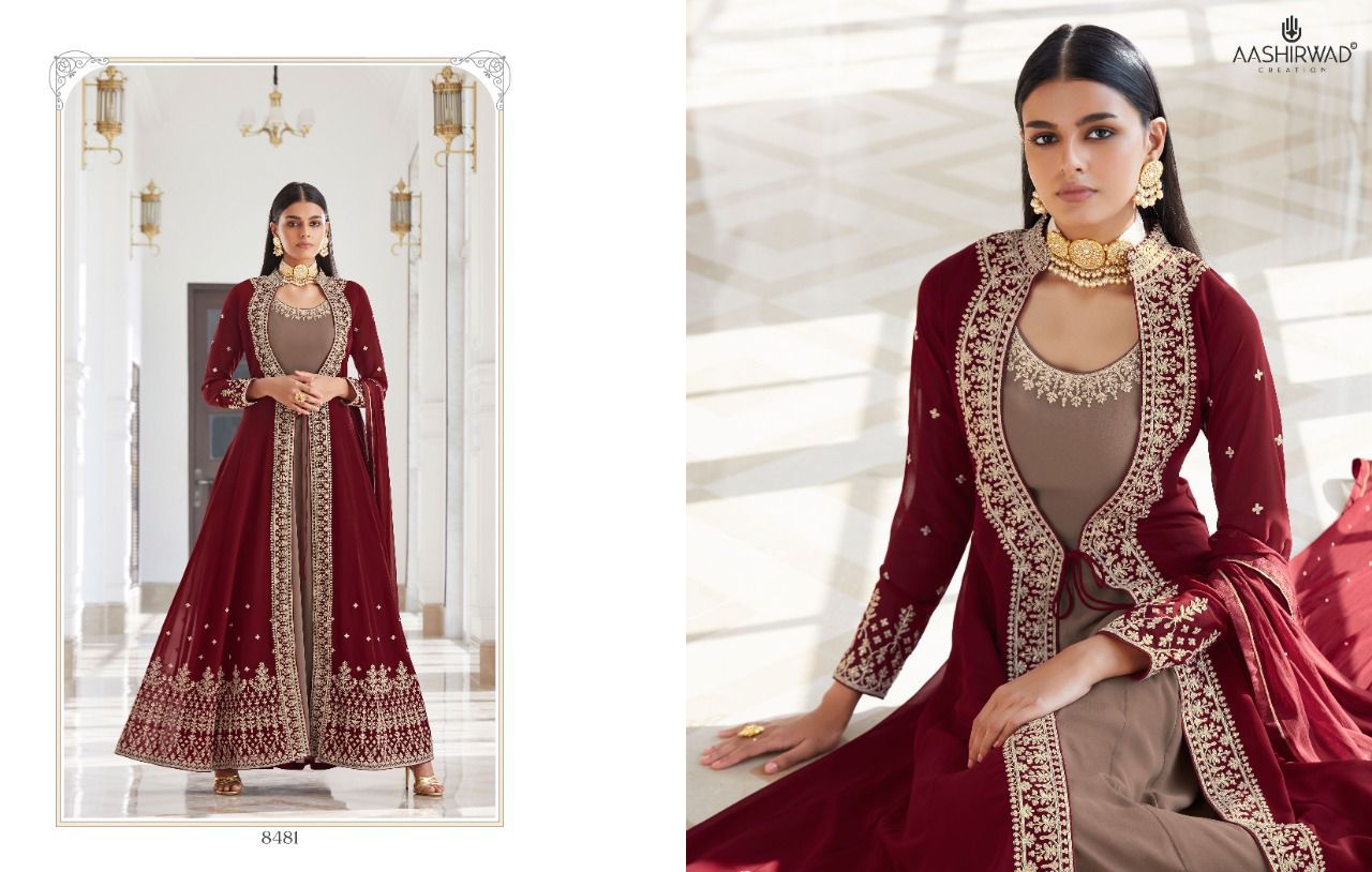 Aahirwad Creation Panch Ratna 8481 Real Georgette Long Jacket style suit