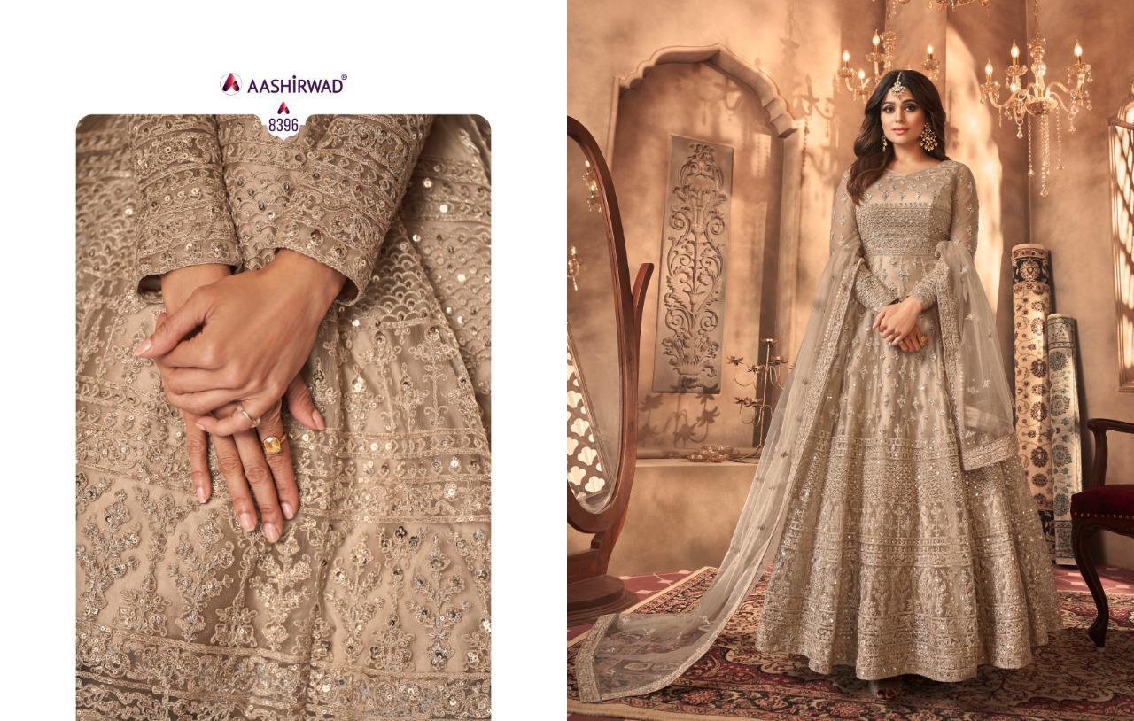 Aashirwad Creation Sanjana 8396 Butterfly Net Fabric Samira Shetty Style Wedding Anarkali Dress