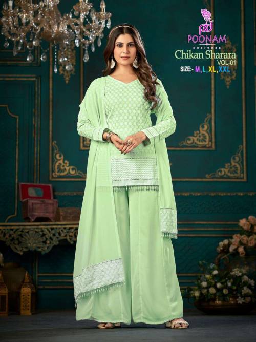 Poonam Designer Chikan Sharara 1001-1004 Series